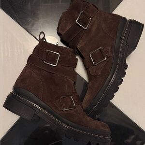 Bernardo Brown Ankle Boots with Buckle Detail
